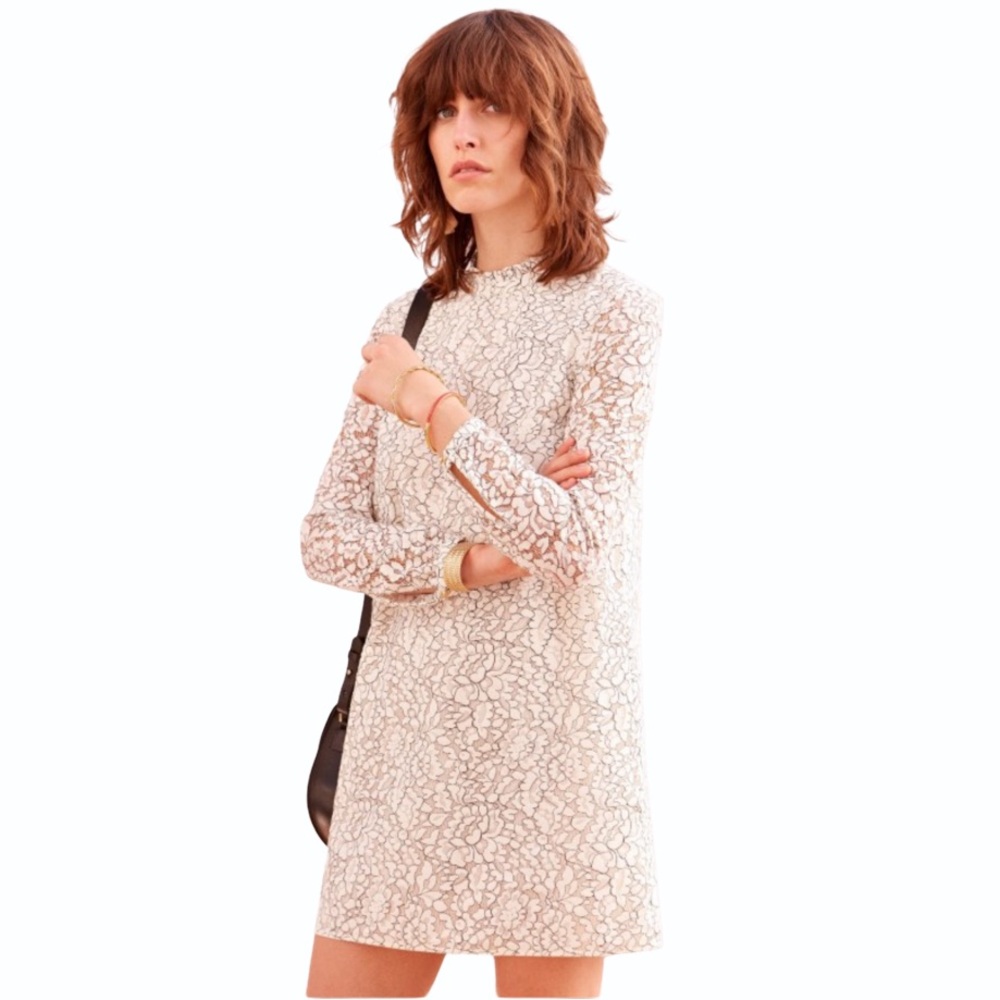 Sezane Cream Long Sleeve Dress